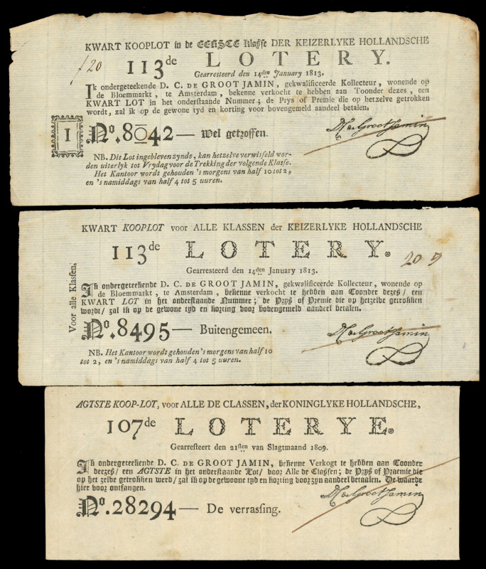 Miscellaneous - Lot of three lottery tickets - 1/8 ticket 107th Koninklyke Holla...