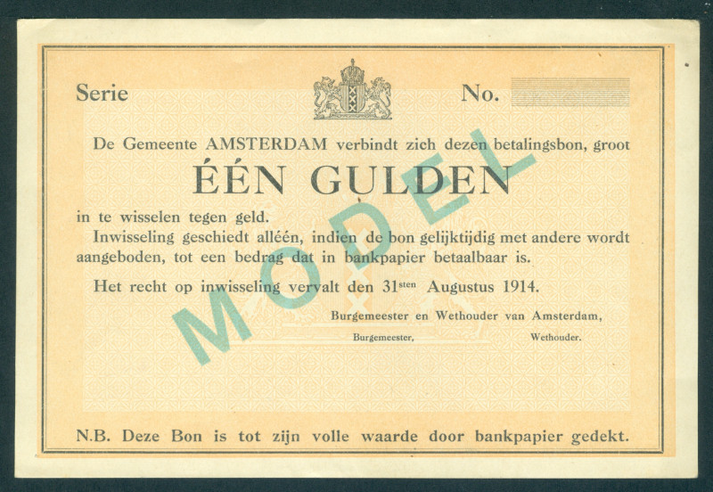 Noodgeld - Amsterdam - Emergency money WW I - 1 Gulden 1914 SPECIMEN (V. 1.1 / P...