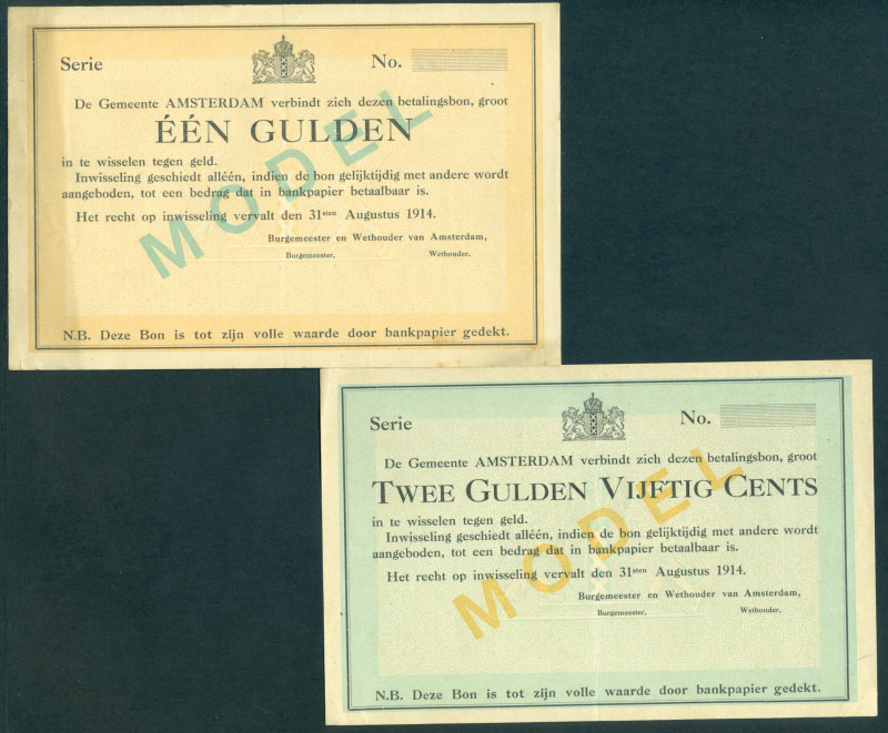 Noodgeld - Amsterdam - Emergency money WW I - 1 Gulden + 2½ Gulden 1914 SPECIMEN...