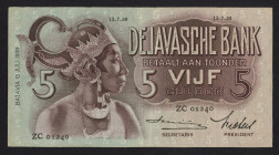 Nederlands-Indië - 5 Gulden 13.7.1939 'Javaanse dansers', rev. type II (P. 78c / Mev. 140c / PLNI23.1d) - sign. Smits/Wichers - # ZC 01240 - VF