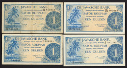 Nederlands-Indië - 1 Gulden 1948 (P. 98 / PLNI31.2.a1, 2.a2, 2.b2, 2.c) - different prefixe - Total 4 pcs. in VF and better