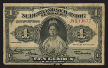 Nederlands-Indië - 1 Gulden 7.2.1920 Muntbiljet Wilhelmina (P. 100 / Mev. 160b / PLNI19.1a) - printed titles - sign. Talma 21 mm. placed high - damage...