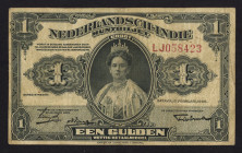 Nederlands-Indië - 1 Gulden 7.2.1920 Muntbiljet Wilhelmina (P. 100 / Mev. 160b / PLNI19.1a) - printed titles - sign. Talma 21 mm. placed high and to t...