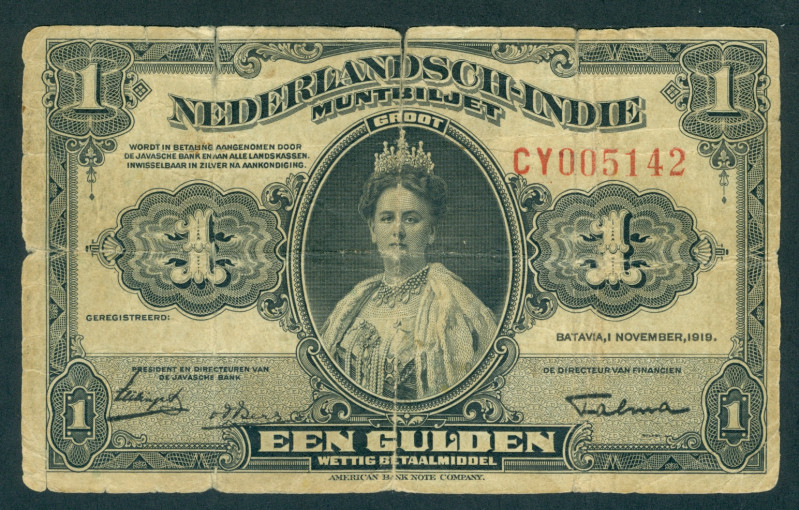 Nederlands-Indië - 1 Gulden 1 november 1919 Muntbiljet Wilhelmina (P. 100 / Mev....