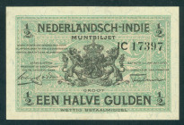 Nederlands-Indië - ½ Gulden 1920 Muntbiljet (P. 102 / Mev. 162b / H-123 / PLNI21.1a) - paper with fibres - XF+