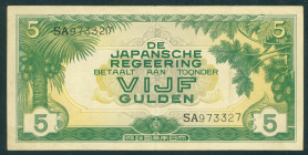 Nederlands-Indië - Jap. Occupation WW II - 5 Gulden z.j. (1942) with serial no. SA973327 (P. 124a / Mev. 205a / H-157a / PLNI25.6a) - VF+