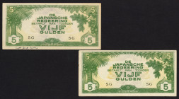 Nederlands-Indië - Jap. Occupation WW II - 5 Gulden ND 1942 (P. 124c / PLNI25.6b2) - Block SG - pinholes / nnotation Capt. Jack Kelly - Total 2 pcs. i...