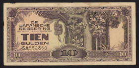 Nederlands-Indië - Jap. Occupation WW II - 10 Gulden ND (1942) with serial no. SA552360(P. 125a / PLNI25.7a) - a.VF