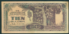 Nederlands-Indië - Jap. Occupation WW II - 10 Gulden ND (1942) with serial no. SA168086 (P. 125a / PLNI25.7a) - VF