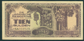 Nederlands-Indië - Jap. Occupation WW II - 10 Gulden ND (1942) with serial no. SA368529 (P. 125a / PLNI25.7a) - XF