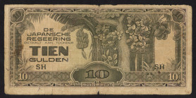 Nederlands-Indië - Jap. Occupation WW II - 10 Gulden ND (1942-1945) Block SH without serial# (P. 125b) - several pieces missing - Good.