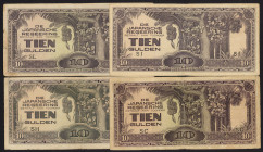 Nederlands-Indië - Jap. Occupation WW II - 10 Gulden ND (1942) Block SC, SH, SI, SL (P. 125b-c / PLNI25.7b1-b2) - Total 4 pcs. in a.VF