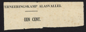 Nederlands-Indië - Internment camp Alasvallei – 1 Cent note nd (1941-1946?, Campbell 6720b) ​​– black on white paper (note torn from printed sheet) – ...