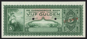 Curaçao - 5 Gulden 1943 Harbor view SPECIMEN (P. 25s / PLNA13.1.s.a1) - Specimen diagonally in red + 2 punchholes - a.UNC/UNC