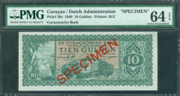 Curaçao - 10 Gulden 1948 SPECIMEN Water tower Aruba at center / Arms of The Netherlands (P. 30s / PLNA14.2.s1) - specimen in red diagonally on front a...