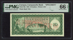 Curaçao - 10 Gulden 25.11.1954 beach Aruba SPECIMEN (P. 39s / PLNA15.2sa) - ovpt. SPECIMEN open letters diagonally in red on face and back + serie No....