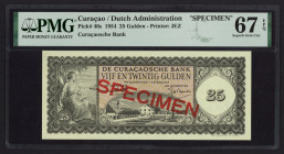 Curaçao - 25 Gulden 25.11.1954 Kralendijk Bonaire SPECIMEN (P. 40s / PLNA15.3sa) - ovpt. SPECIMEN diagonally in red on face and back + serie No. 01234...