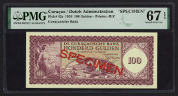 Curaçao - 100 Gulden 25.11.1954 St. Eustatius SPECIMEN (P. 42s / PLNA15.5sa) - ovpt. SPECIMEN diagonally in red on face and back + serie No. 012345 No...