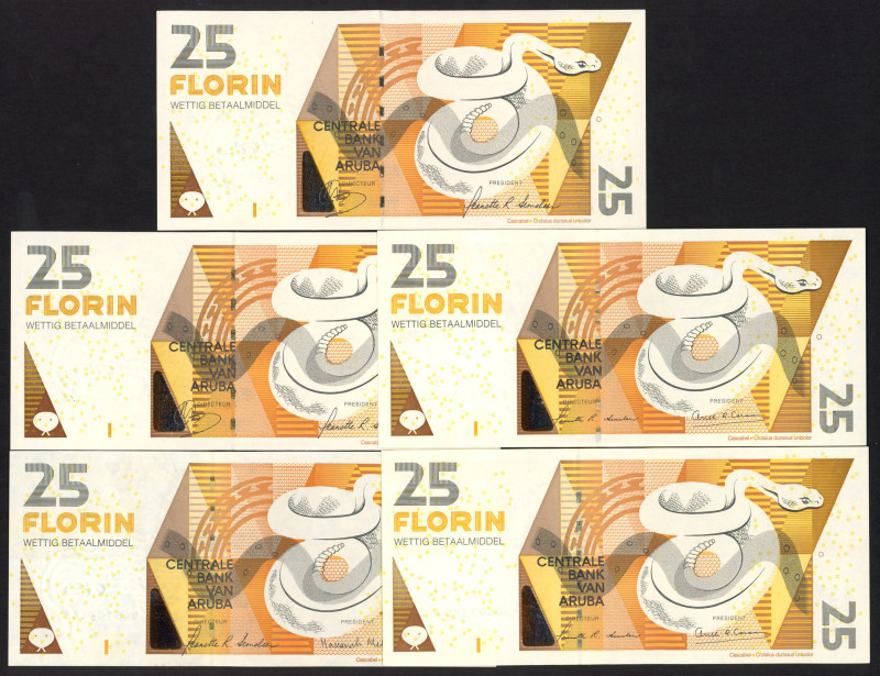 Aruba - 25 Florin 2003 (2x) 2008 (1x) 2013 (2x) Cascabel crotalus durissus unico...