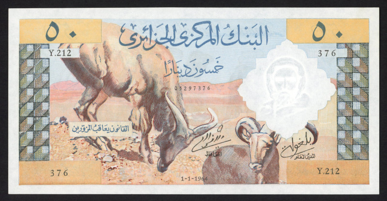 Algeria - 50 Dinars 1.1.1964 (P. 124a) - 2 mountain sheep / Camel caravan - a.UN...