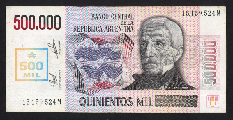 Argentina - 500000 Australes ND (1990) 1st president; Jose de San Martin (P. 333...