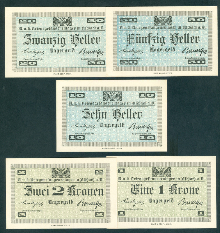 Austria - POW Prisoner of War Camp Aschach WWI Lagergeld, 10-20-50 Heller & 1-2 ...