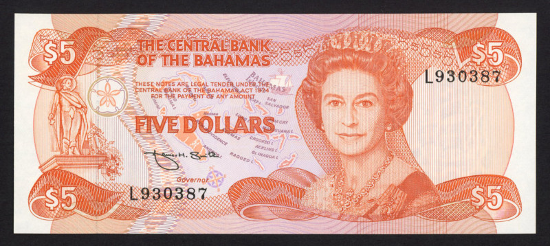 Bahamas - Central Bank - 5 Dollars L.1974 (1984) Queen Elizabeth II (P. 45b) - s...