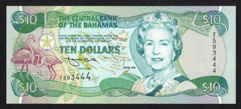 Bahamas - Central Bank - 1 + 10 Dollars 1996 Queen Elizabeth II (P. 57, 59) - a....