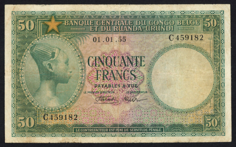 Belgian Congo - 50 Francs 01.01.1955 Woman at left / 2 Fisherwomen (P. 27b) - pr...