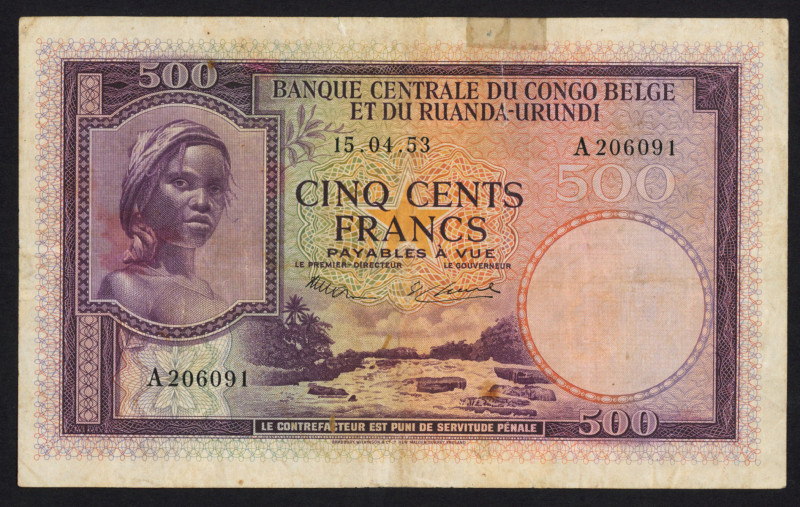 Belgian Congo - 500 Francs 15.04.1953 Girl/Okapi (P. 28a) - sign. Martin/Charles...