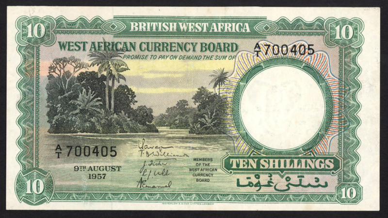 British West Africa - 10 Shillings 12.1.1955 (P. 9a) - pressed - a.VF