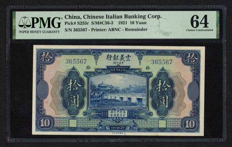 China - Foreign banks - Chinese Italian Banking Corporation - 10 Yuan 1921 Remai...