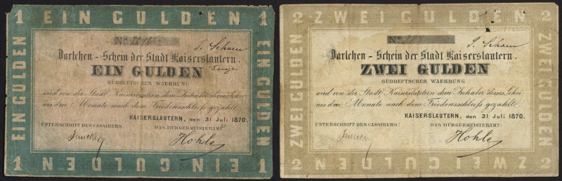 Deutschland - Staaten - Pfalz Stadt Kaiserslautern 1 Gulden + 2 Gulden 31.7.1870...