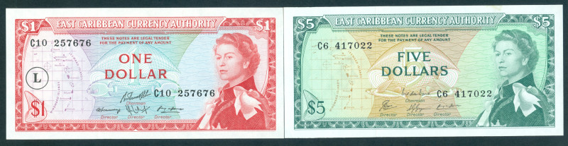 East Caribbean States - 1 Dollar ND (1965) Elizabeth II (P. 13l) - ovpt. L in ci...