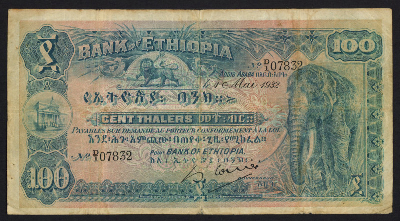 Ethiopia - 100 Thalers 1.5.1932 Elephant (P. 10) - Fine