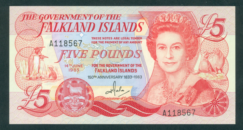 Falkland Islands - 5 Pounds 1983 - 150th anniversary 1833-1983 - (P. 12a) - Tota...