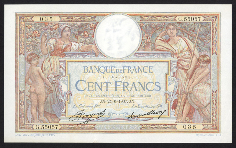 France - 100 Francs 24.6.1937 Luc Olivier Merson (P. 78c) - XF+