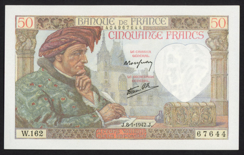 France - 50 Francs 8.1.1942 Jacques Coeur (P. 93) - Total 25 pcs. in UNC