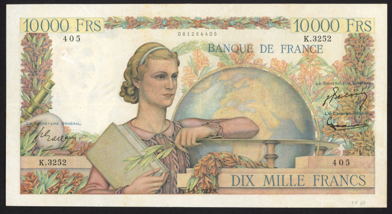 France - 10.000 Francs 4.9.1952 Woman with book and globe (P. 132d) - VF