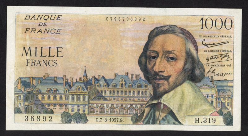 France - 1000 Francs 7.3.1957 Gouin d'Ambrieres, Favre-Gilly, Gargam (P. 134b) -...