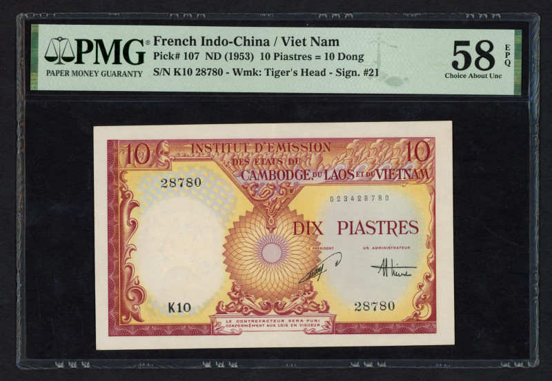 French Indo-China - Vietnam - 10 Piastres = 10 Dong ND (1953) sign. 21 (P. 107) ...