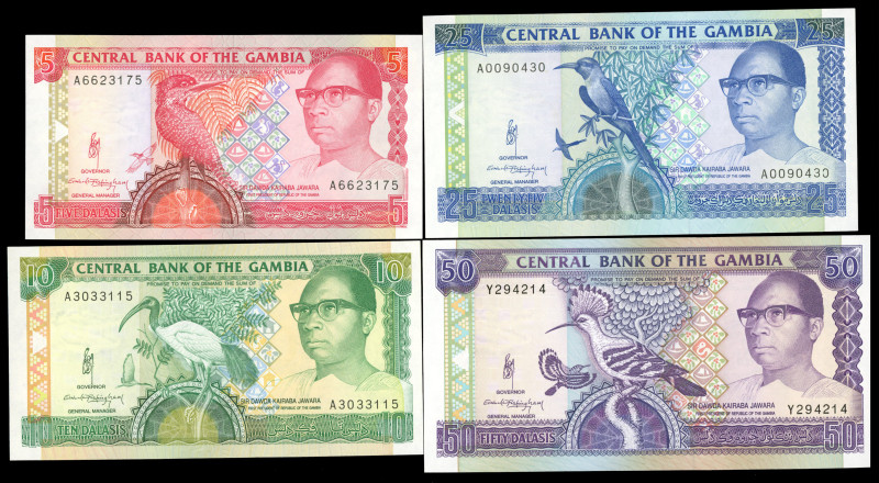 Gambia - 5, 10, 25 + 50 Dalasis ND (1989-95) Pres. Jawara (P. 12a, 13a, 14, 15) ...