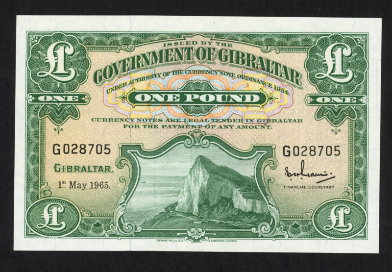 Gibraltar - 1 Pound 1.5.1965 Rock of Gibraltar at left (P. 18a) - UNC