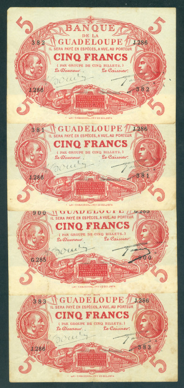 Guadeloupe - 5 Francs L.1901 (1928-1945) Man at left, Woman at right (P. 7e) - T...