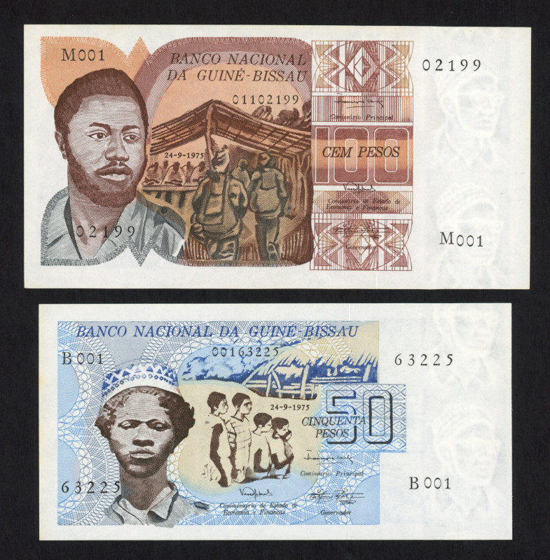 Guinea-Bissau - 50 + 100 Pesos 24.9.1975 Nalsa + Ramos (P. 1-2) - Total 2 pcs. -...