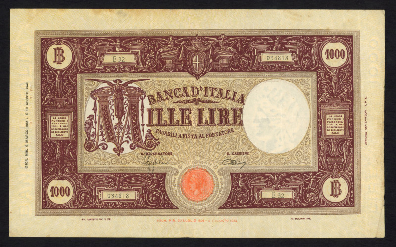 Italy - 1000 Lire 6.3.1944 violet-brown (P. 72a) - a.VF