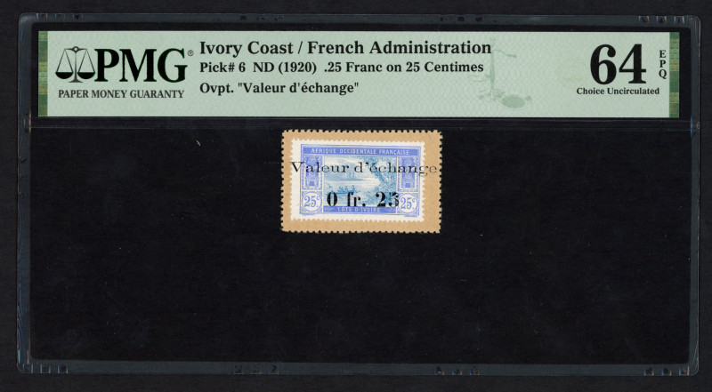 Ivory Coast - 0,25 Franc ND (1920) postage stamp issue pasted on cardboard (P. 6...