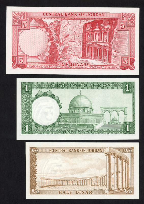 Jordan - ½ + 1 + 5 Dinars ND (Law 1959) sign. 14 + 15 King Hussein (P. 13c, 14b ...