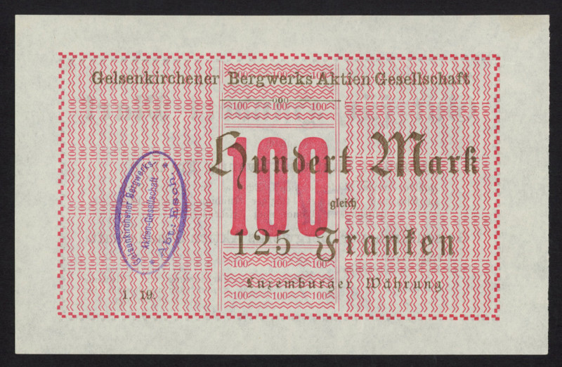 Luxembourg - Esch - Gelsenkirchener B.A.G - 100 Mark or 125 Franken ND (1918) ov...