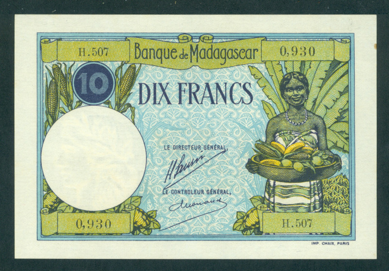 Madagascar - 10 Francs ND (1937-1947) Woman with fruit (P. 36) - UNC